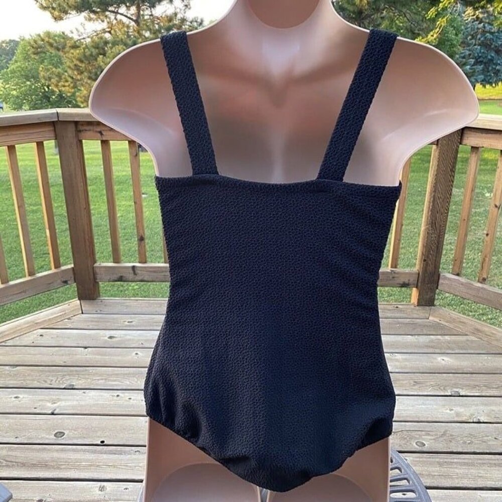 Catalina One Piece Swimsuit Sz 20W Plus Black Crochet Waist Goldtone Btn Vtg 90s - Picture 7 of 11